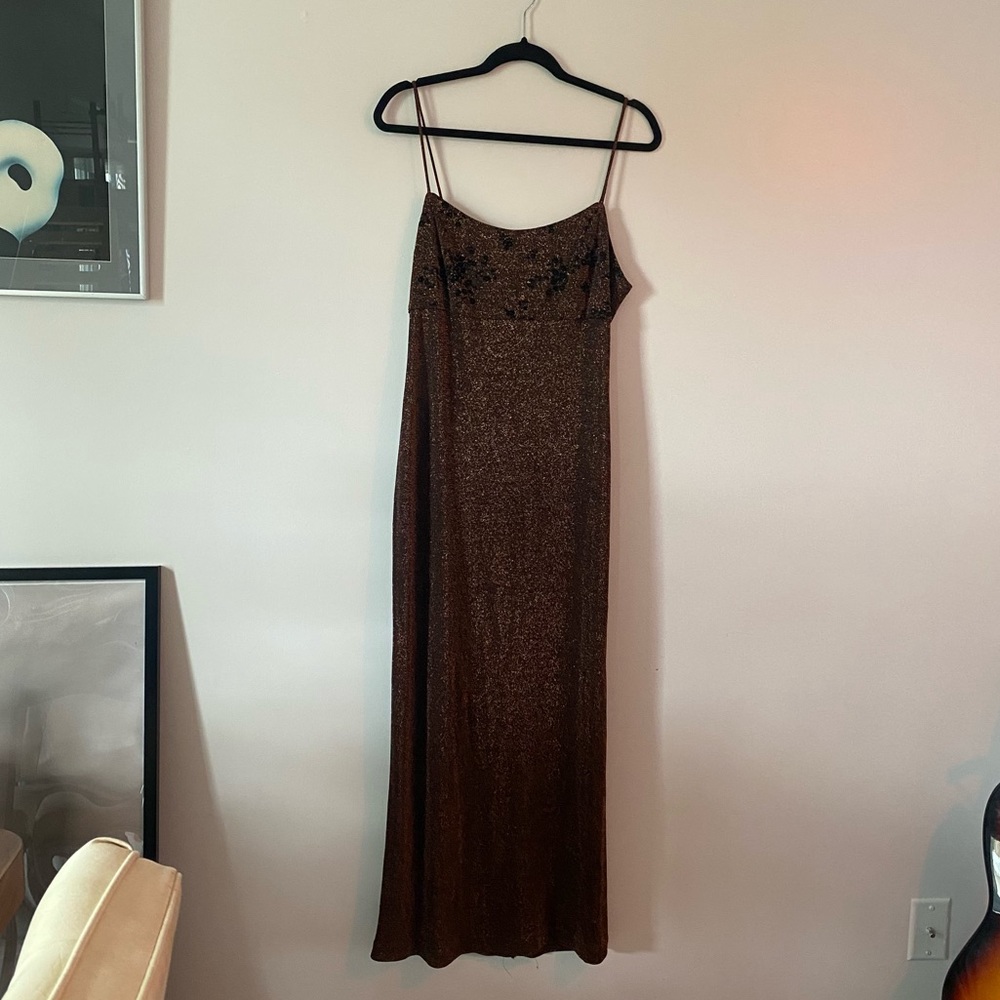 vintage 90s metallic velvet detail formal gown dress